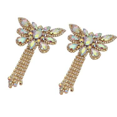 Imagem de 2 peças feitas à mão com aplique de borboleta de cristal com caudas DIY costurado em inseto, strass, borla, aplique para roupas modernas, vestido de noiva (ouro AB)