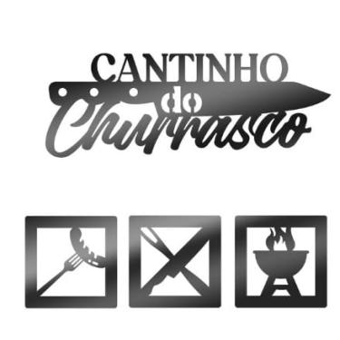 Imagem de Placa Decorativa Cantinho do Churrasco em Plástico Adesivo 3 Placas 1 Letreiro