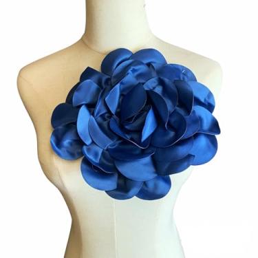 Imagem de Heyiwell Flor de tecido de cetim grande para broche, festa de casamento, vestido de dança, terno, roupas, acessórios de cabelo, decoração faça você mesmo, 24 cm, azul-marinho