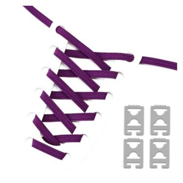 Imagem de Elastic No Tie Shoe Laces Anchors Flat Shoelace Lock Clip for Adults and Kids Tieless Shoelaces for Sneakers(Purple)
