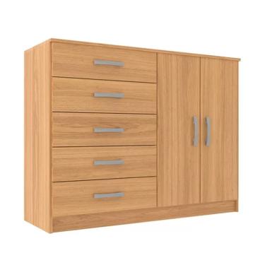 Imagem de Cômoda 2 Portas 5 Gavetas Atenas Evidencia Cor Cinamomo