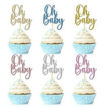 Imagem de 24 Pieces Oh Baby Cupcake Topper Multicolor Glitter Baby Shower Cake Decorations Boys Girls Birthday Party Supplies