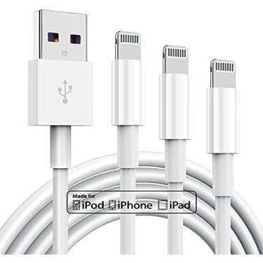 Imagem de Pacote com 3 cabos de carregador Apple MFi certificado para iPhone de 91 cm, cabo Lightning para USB da Apple para cabo de 3 pés, carregamento rápido de 2,4 A, carregadores longos