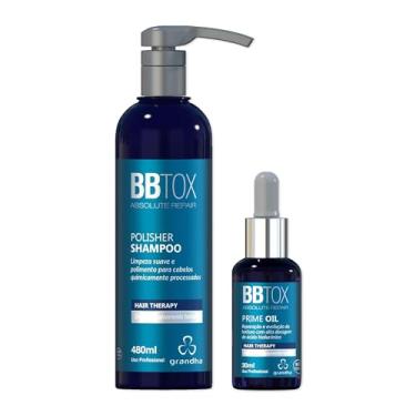 Imagem de Kit Grandha Profissional BBtox Absolute Repair - Restauração da Fibra Capilar Danificada Por Procedimentos Químicos Pós Progressiva (Polisher Shampoo 480ml+ Prime Oil)