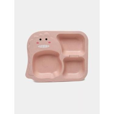 Imagem de Prato Bebê Criança Infantil Dinossauro Com 3 Divisórias (ROSA)