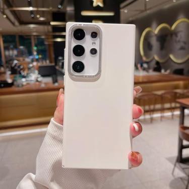 Imagem de Capa de telefone para Samsung Galaxy S24 S23 S22 Ultra S24 Plus Pele rígida e sedosa Teclas de pressão de metal Borda da câmera Capa fina, branca, para Galaxy S23Plus