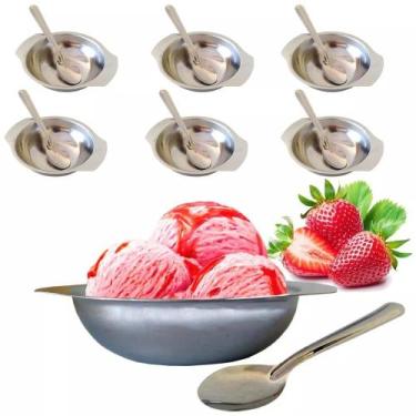Imagem de Conjunto Sobremesa Aço Inox Com 12 Peças Kit Com 6 Tigelas Bowl e 6 Co
