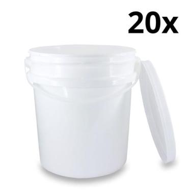 Imagem de Kit 20 Baldes Plástico 5L Atóxico com Tampa Hermética e Alça para Arma
