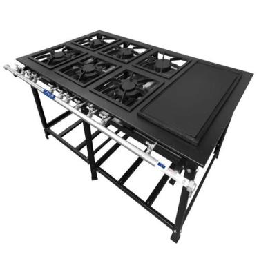 Imagem de Fogão Industrial 6 Bocas 30x30 Baixa Pressão P7 com Chapa Bifeteira JC