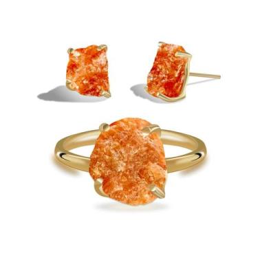 Imagem de Conjunto de Calcita Laranja - Cristal Natural, Prata 925