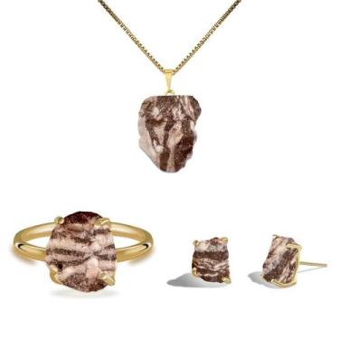 Imagem de Conjunto Natura Jaspe Zebra - Cristal Natural, Prata 925