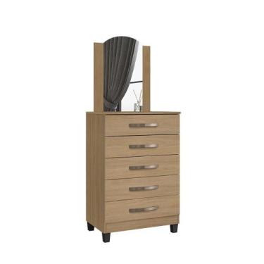 Imagem de Cômoda Lion Cinco Gavetas Para Quarto Com Espelho Multiuso - Móveis Le