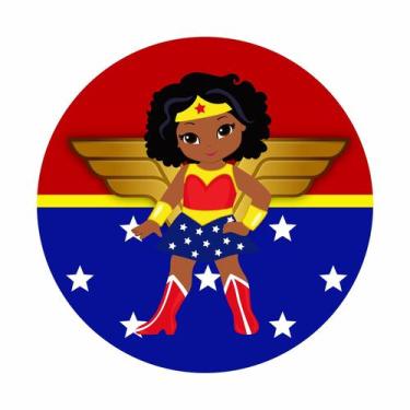 Imagem de Painel de Lona Redondo Menina Maravilha Negra Escudo Estrelas - Fabrik