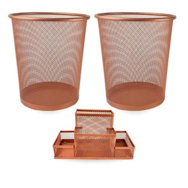 Imagem de Lixeira e Kit Organizador de Mesa Rose Gold Escritório - Markys Store