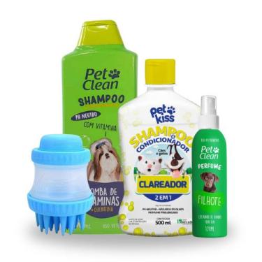 Imagem de Kit Perfume Pets 120ml + Escova de Banho c/Reservatório + Shampoo Vita