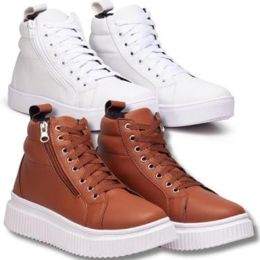 Imagem de Kit Tênis Feminino Branco + Tênis Plataforma Caramelo. - Fierre, 35, B