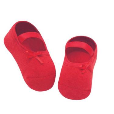 Imagem de Meia Sapatilha Infantil Festa Aplique Lacinho Puket, Vermelho, 15-18