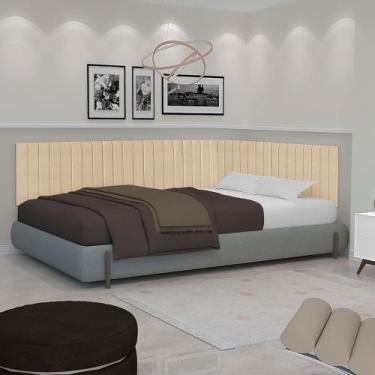 Imagem de Conjunto Cabeceira Casal Palito estofada Suspensa Lateral para Cama bo