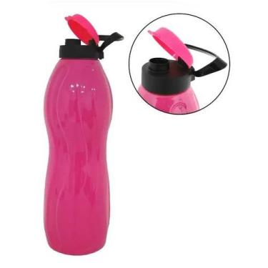 Imagem de Garrafa Squeeze de plástico com alça para transporte 1Litro Rosa Neon 