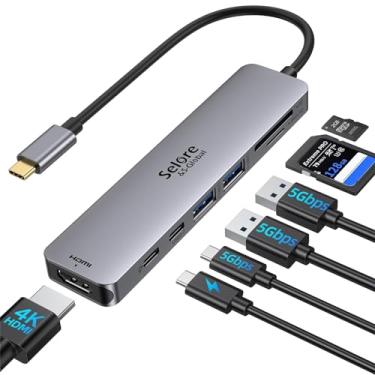 Imagem de Adaptador HDMI USB C Hub para MacBook Pro/Air, dongle USBC 7 em 1 com HDMI, leitor de cartão SD/TF, porta de dados USB C, PD de 100 W e 2 USB 3.0, compatível com MacBook Pro/Air, Dell XPS, Lenovo