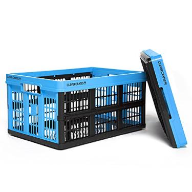 Imagem de CleverMade Caixa/recipiente de armazenamento dobrável de 45 litros CleverCrates : cesta/bolsa utilitária de parede ralada, azul safira