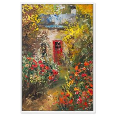 Imagem de Art Remedy Arte de parede em tela clássica de paisagem de jardim de outono secreto, moldura flutuante branca, 25 x 38 cm