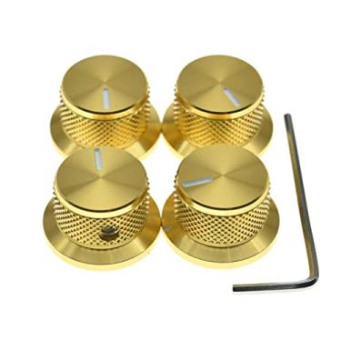 Imagem de Conjunto com 4 botões de potenciômetro de alumínio estilo parafuso de 0,6 cm puxadores universais de cartola de sino de controle de tom de volume para guitarra/baixo/amps/pré-amplificadores dourado