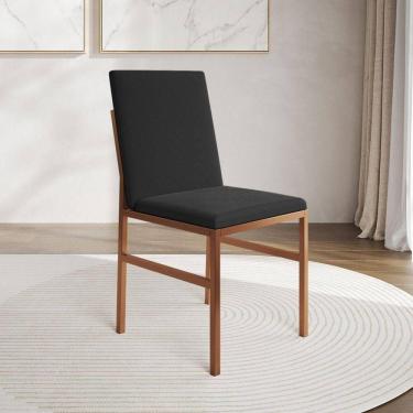 Imagem de Cadeira De Jantar Estofada Mônaco Base Cobre Veludo Preto