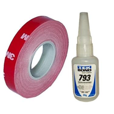 Imagem de Kit 1 cola tekbond 793 20g e 1 fita dupla face 3 metros 11 mm x 0,8 mm
