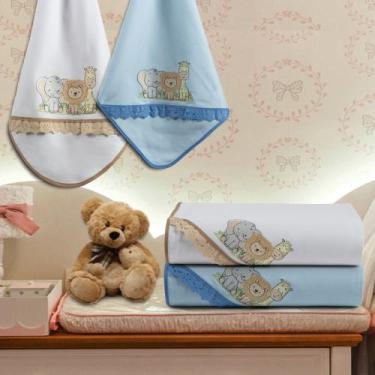 Imagem de Kit 2 Cueiro Manta Flanelado Bordado Luxo Bebê Maternidade - Raga Deco