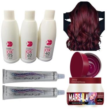 Imagem de Kit Cabelos Marsala Matiz 250g + 2 Tinta C/ Ox 90ml - Juzy Cosméticos,
