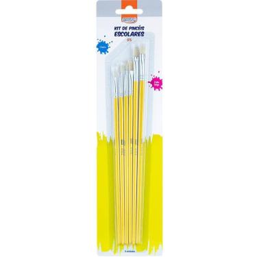 Imagem de Kit Pinceis Chato Escolar Cabo longo n° 0-2-4-6-8-10