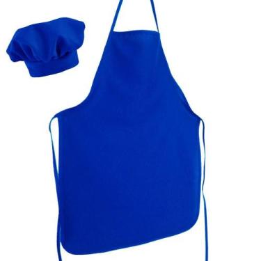 Imagem de Avental De Cozinha 68cm X 48cm Com Chapéu Liso Tecido Oxford - Azul - 