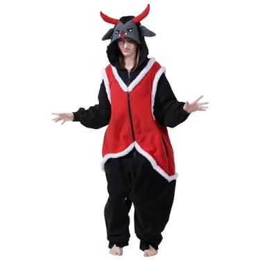 Imagem de NAMHTOM Pijama adulto de fantasia Krampus de diabo Krampus, fantasias de terror, fantasias de Halloween, pijamas de cosplay de animais para mulheres e homens, Fantasia de macacão Krampus, Large