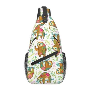 Imagem de FHSUISN Linda mochila tiracolo de preguiça para o peito, bolsa de ombro transversal, academia, ciclismo, viagem, caminhada, mochila para homens e mulheres, Preguiça-003, One Size, Mochilas Sling