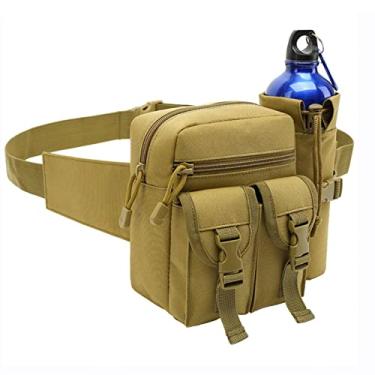 Imagem de Jaugufiy Bolsa de cintura para esportes ao ar livre com suporte de garrafa, pochete tática para ciclismo, corrida, caminhada, pesca, escalada, Caqui, S