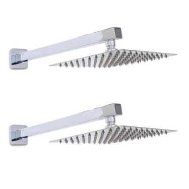 Imagem de Kit 02 Ducha Quadrada Cromada 20x20 Inox Braço 38 Cm Parede - Montelar