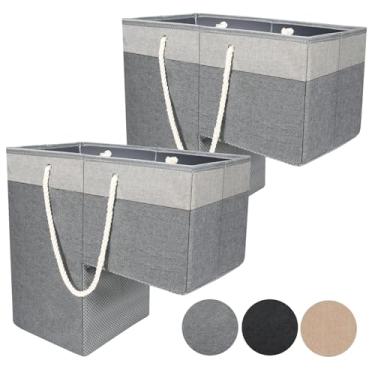 Imagem de Pacote com 2 cestas de escada para escadas com alça, cestas de escada para escadas com carpete e de madeira, cesto de roupa suja para brinquedos, roupas, livros, ferramentas, com placa rígida,