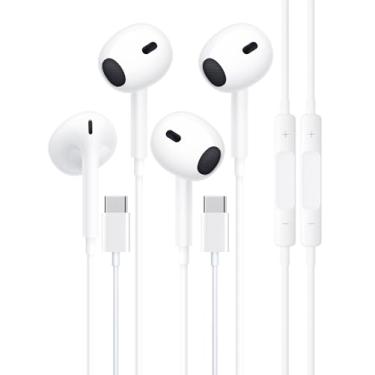 Imagem de 2 unidades de fones de ouvido USB C, fones de ouvido com fio, cancelamento de ruído, fone de ouvido intra-auricular com microfone compatível com iPhone 15 Pro Max/Plus/iPad Pro/Samsung