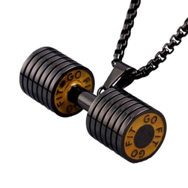 Imagem de JAJAFOOK Colar com pingente de haltere de aço inoxidável com pingente de haltere para academia, Aço inoxidável, Sem Pedra Preciosa