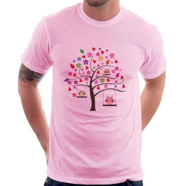 Imagem de Camiseta Árvore Corujas - Foca na Moda, Rosa bebê, GGG