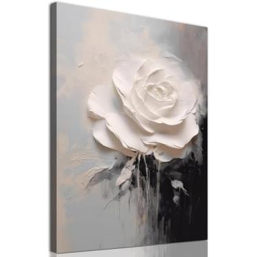 Imagem de Arte de parede abstrata em tela preta e branca impressões de arte abstrata com flores em preto e branco rosa abstrata arte de parede preto branco cinza pintura flor rosa pôster floral branco 40,6 x 61