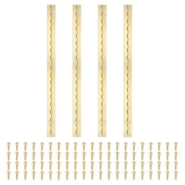 Imagem de PATIKIL Dobradiça de piano de 50 x 3 cm, dobradiça contínua de aço inoxidável 304 4 pld com furos para porta de portão de piano, caixa de armazenamento de madeira, barco, armário, dourado