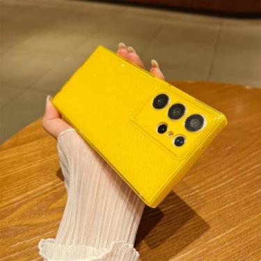 Imagem de Capa de silicone com glitter fluorescente para Samsung Galaxy S24 S23 Plus S23 Ultra, à prova de choque, proteção total, macia, amarela, para S23 Ultra