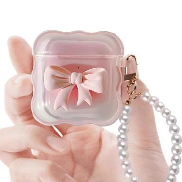 Imagem de ICEELEC Compatível com AirPods 4ª geração, linda capa protetora 3D rosa para AirPods 4ª geração com chaveiro pérola para meninas e mulheres, capa de fone de ouvido à prova de choque para Airpods 4,