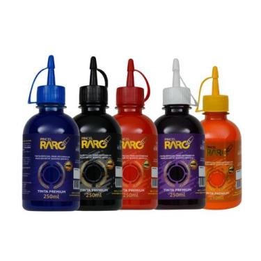Imagem de Kit com 5 Tintas de 250 ml Pincel Raro, AzulPretoVermelhoRoxoLaranja