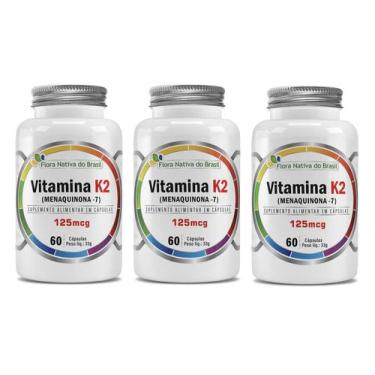 Imagem de Kit 3x Suplemento Alimentar Vitamina K2 125mcg 60 cápsulas Flora Nativ