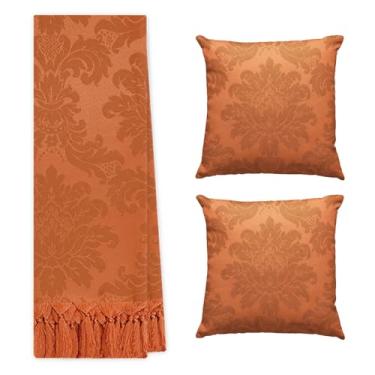 Imagem de Jogo Manta Xale para Sofá e Cama Artesanal Grande 2,80 x 2,50 com 2 Almofadas Cheias (149 TERRACOTA TELHA)