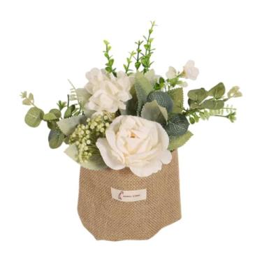 Imagem de FLCPJGV Flor artificial de suspensão com um saco de estopa Plantas em vaso em vaso de plantas internas de primavera externa Summer Flores faux para janela do, Branco