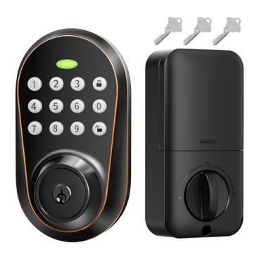 Imagem de Fechadura de porta de entrada sem chave, maçaneta inteligente de teclado para porta da frente, fechadura de porta com código eletrônico com trava automática, senha anti-espião, fácil instalação para